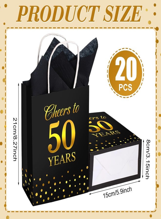 Resholder 20 Pack 50th Birthday Gift Bags with Handle Gift Bag Party Favors with Tissue Paper Goodie Treat Bag Presents for Kids Neighbors Friend (Black) - Image 3